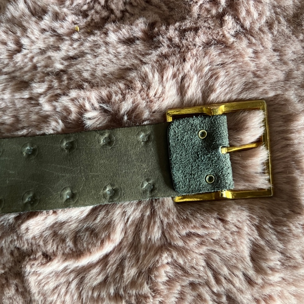VINTAGE 80s Sage/Olive Suede Gold Tone Bling Studded Fashion Belt - unique! - Picture 9 of 14